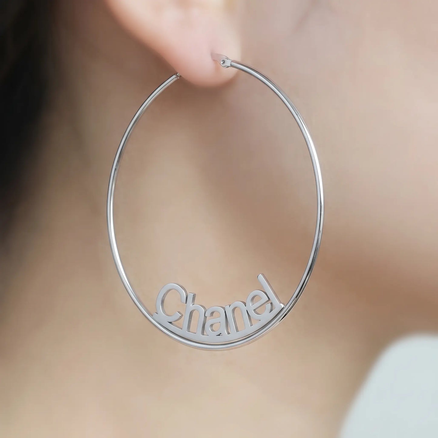 Custom Name Hoop Earrings  AUREATE  Earrings  Stainless Steel (Silver Tone) / 1.5" (40 mm) Stainless Steel (Silver Tone)