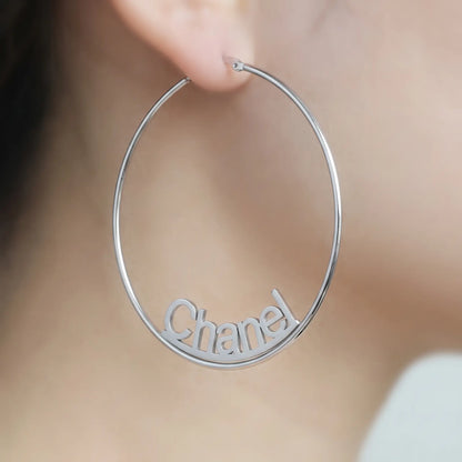 Custom Name Hoop Earrings  AUREATE  Earrings  Stainless Steel (Silver Tone) / 1.5" (40 mm) Stainless Steel (Silver Tone)