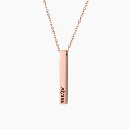 3D Bar Engraved Necklace by AUREATE with personalized name Alyssa on a rose gold chain.