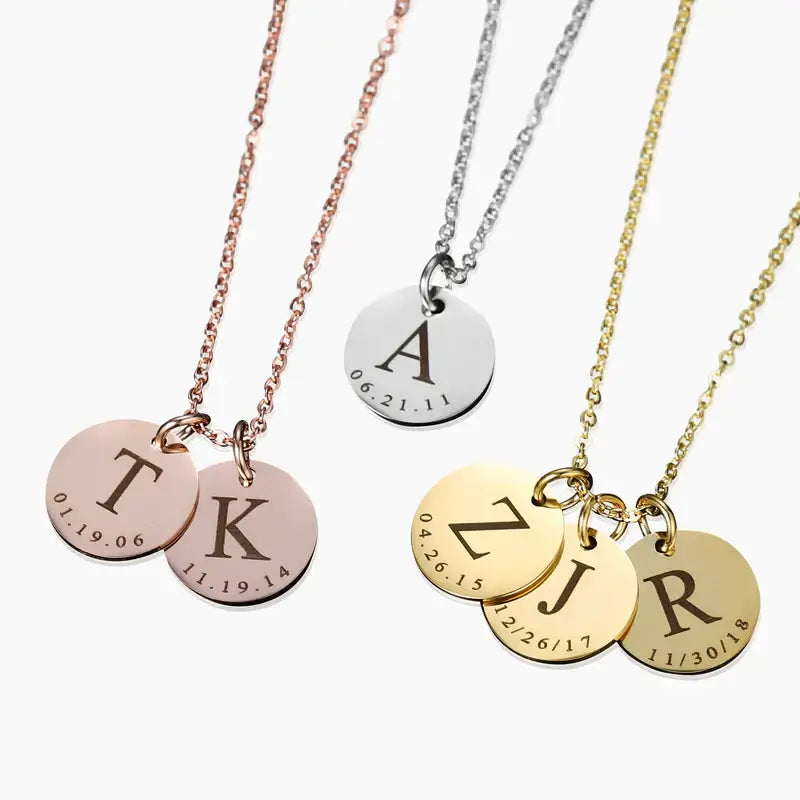 Date & Initial Charm Necklace featuring personalized charms with initials and important dates by AUREATE.