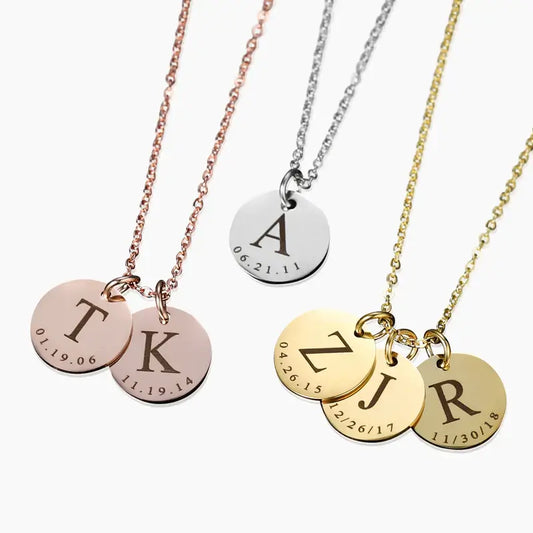 Date & Initial Charm Necklace featuring personalized charms with initials and important dates by AUREATE.