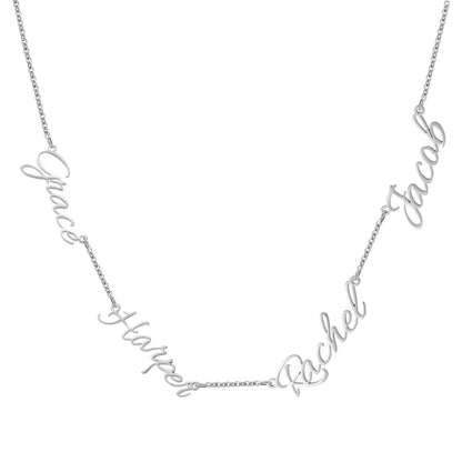 Multiple Name Necklace by AUREATE featuring names Grace, Harper, Rachel, and Jacob in elegant script design.