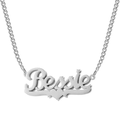 Double Plated Heart Name Necklace with Cuban Chain by AUREATE featuring a personalized name pendant.