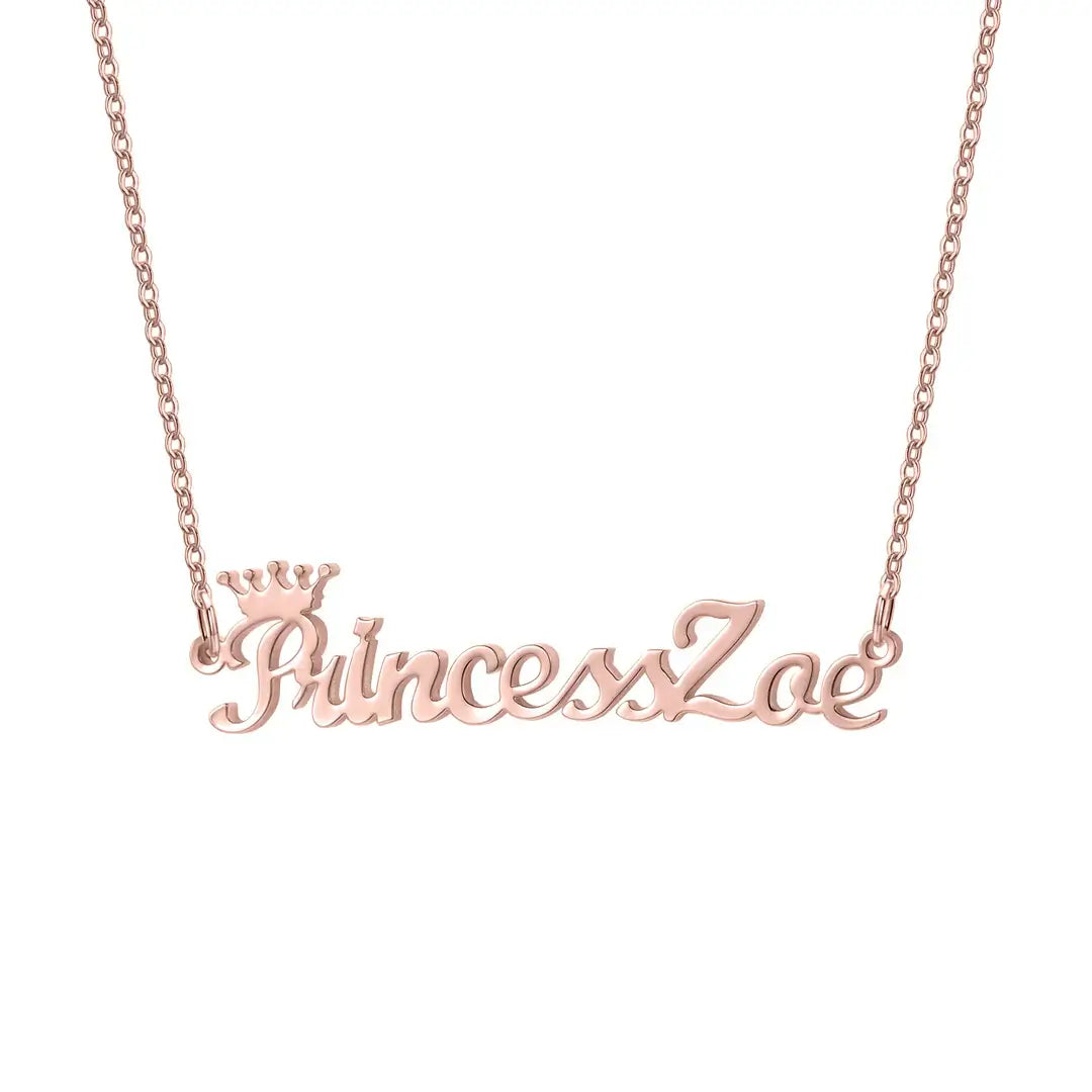 Royal Style Name Necklace by AUREATE featuring custom name design 'PrincessZoe' in rose gold.