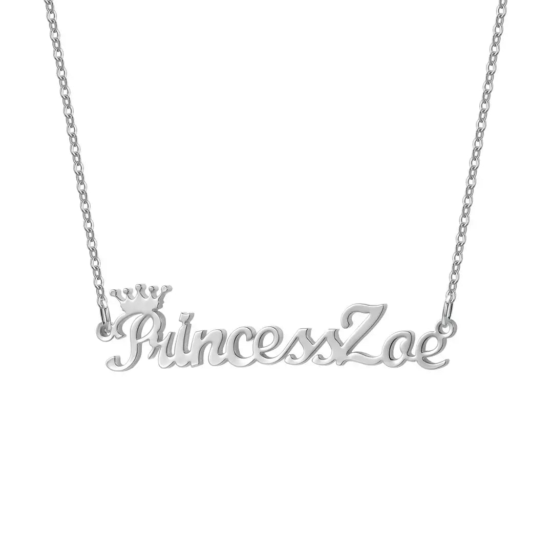 Royal Style Name Necklace by AUREATE featuring the name "PrincessZoe" with a crown design.
