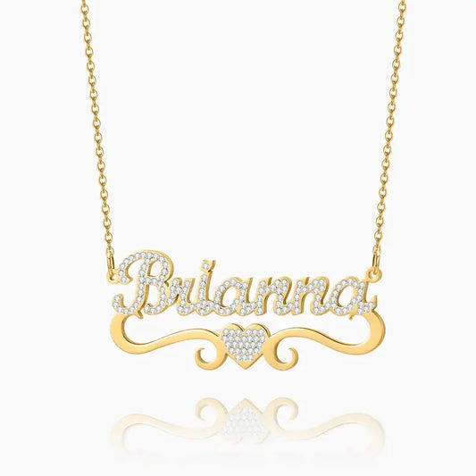 Iced Name Heart Necklace by AUREATE featuring a personalised name design with sparkling heart embellishment.