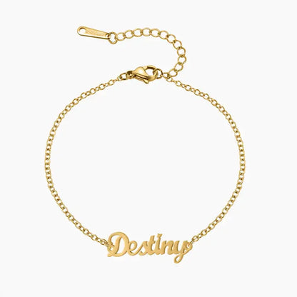 Personalised Name Anklet by AUREATE featuring the name 'Destiny' in elegant gold.