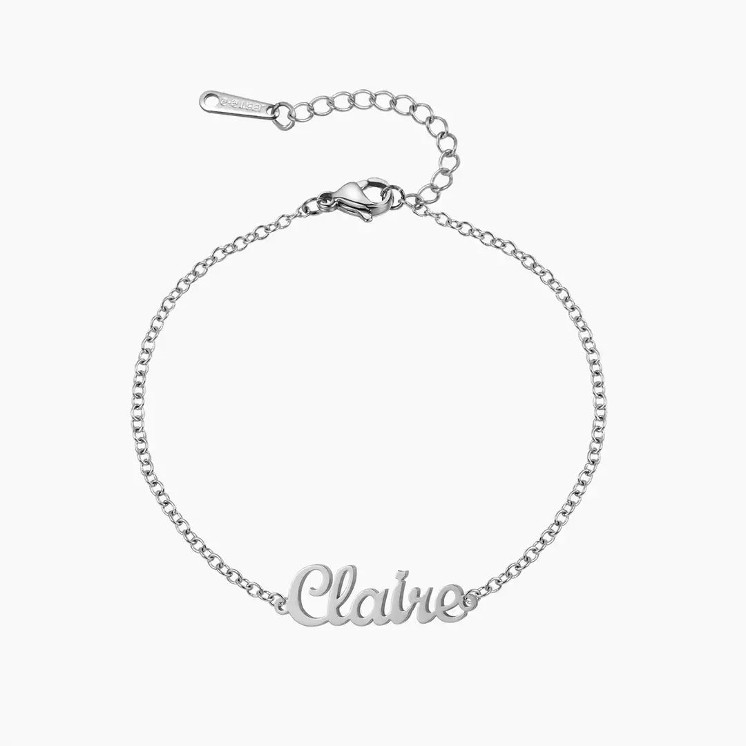 Personalised Name Anklet by AUREATE featuring the name Claire in delicate silver design.