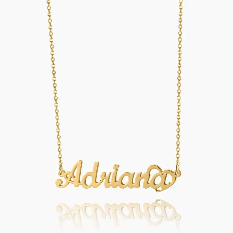 Crescent Heart Personalised Name Necklace by AUREATE featuring the name Adriana in gold.