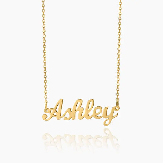 Gold plated Personalised Name Necklace featuring the name Ashley by AUREATE.