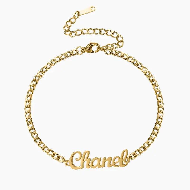 Name Bracelet with Cuban Chain by AUREATE, featuring a gold Cuban link design and customizable nameplate.