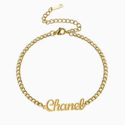 Name Bracelet with Cuban Chain by AUREATE, featuring a gold Cuban link design and customizable nameplate.