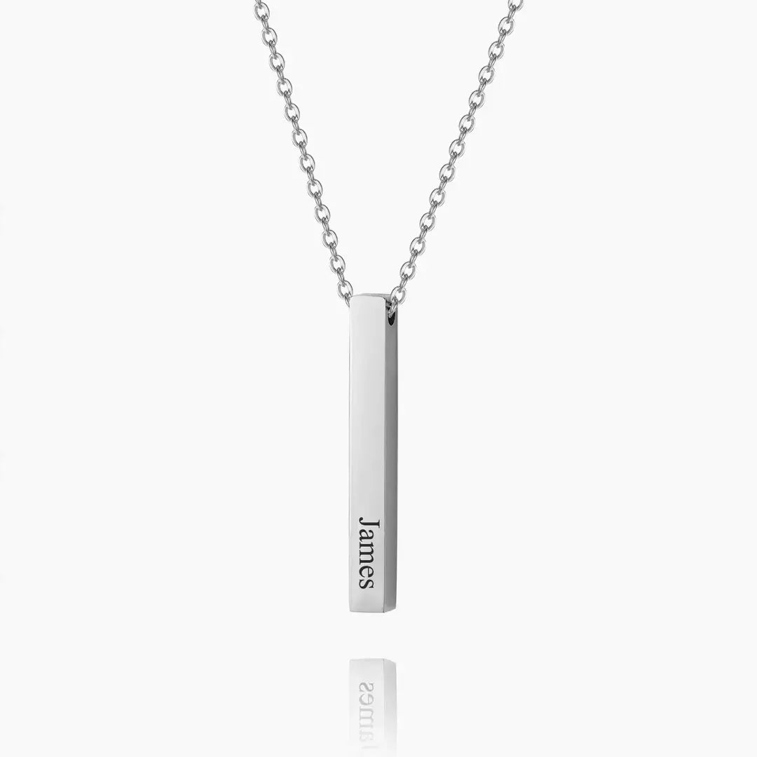 3D Bar Engraved Necklace featuring the name 'James', crafted by AUREATE for a personalized touch.
