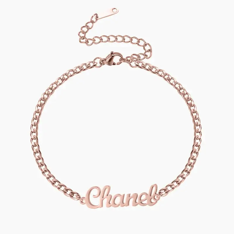 Name Bracelet with Cuban Chain by AUREATE featuring a chic design in rose gold.