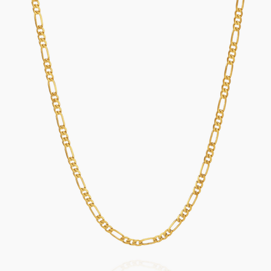 5mm Figaro Chain by AUREATE, a bold gold jewellery piece featuring an iconic 3+1 link pattern.
