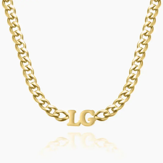 XL Cuban Chain Initials Choker by AUREATE featuring personalized initials LG in gold.