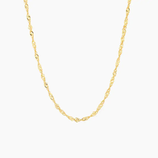 AUREATE 2mm Singapore Chain Necklace featuring a unique twisted design that catches the light.