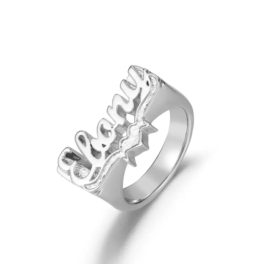 3D Personalised Name Ring by AUREATE in Sterling Silver, featuring bold 3D lettering for a unique fashion statement.