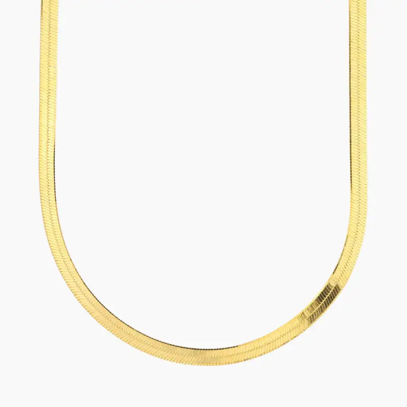 5mm Herringbone Chain by AUREATE, showcasing a high-shine liquid-gold finish for a stylish look.