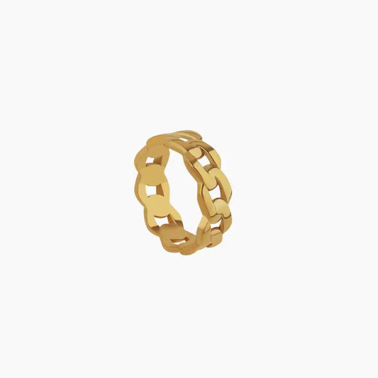 Cuban Link Band Ring by AUREATE, crafted in premium 18K gold, showcasing bold structural design.