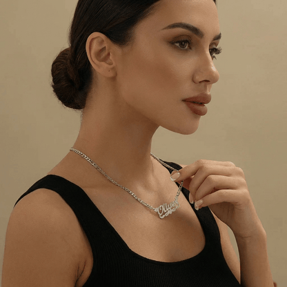 Diamond Cut Heart Name Necklace worn by a model, showcasing AUREATE's trendy and personalized jewelry.