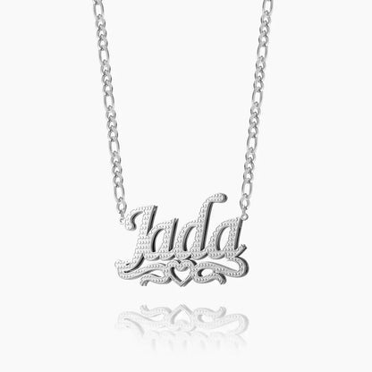 Double Plated Heart Title Name Necklace with Figaro Chain by AUREATE featuring 'Jada' nameplate.