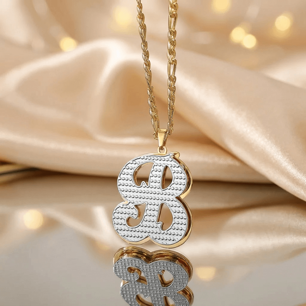 Double Plated Initial Necklace with Figaro Chain by AUREATE, featuring a stylish 3D-effect initial pendant.