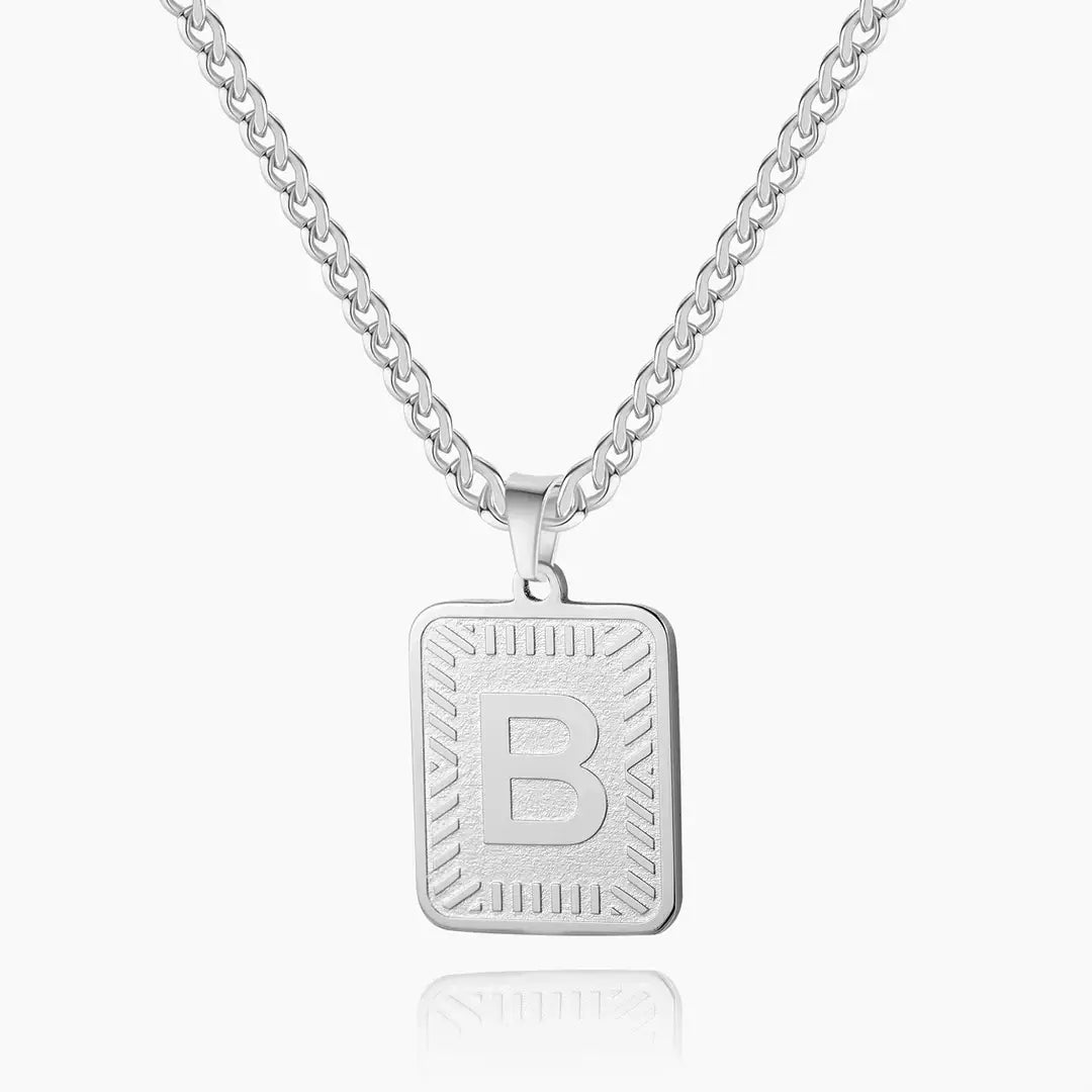 Embossed Initial Necklace with Cuban Chain featuring a raised letter B pendant by AUREATE.