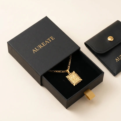Raised Initial Figaro Pendant 18K gold AUREATE gift box