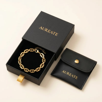 Mariner Link Bracelet gold AUREATE gift box slide drawer