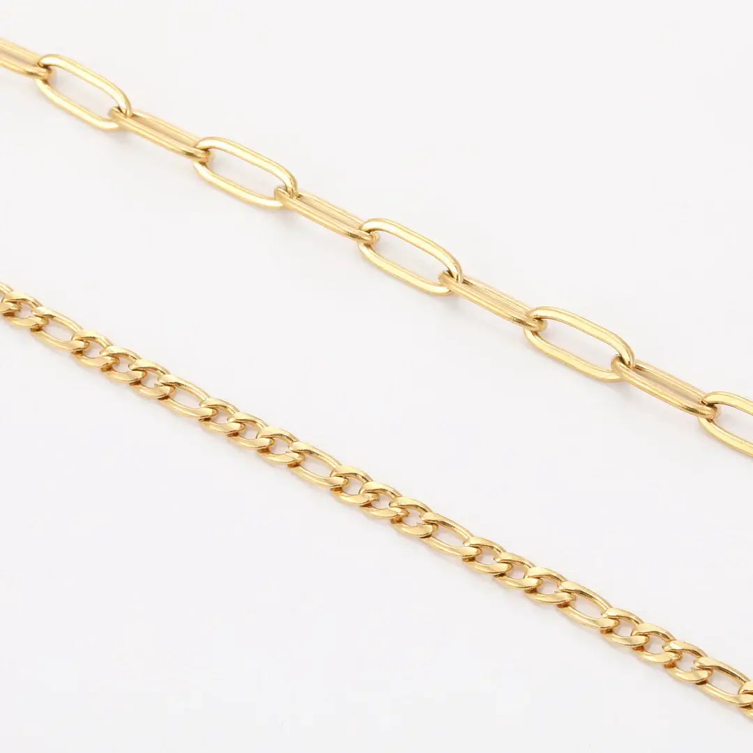 Paperclip & Figaro Bracelet Set featuring sleek paperclip link and classic Figaro chain by AUREATE.