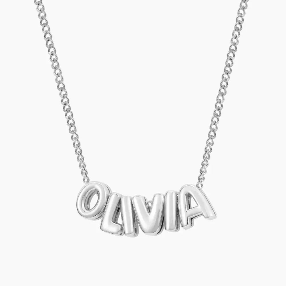 Bubble Style Name Necklace by AUREATE featuring the name OLIVIA in playful 3D design.