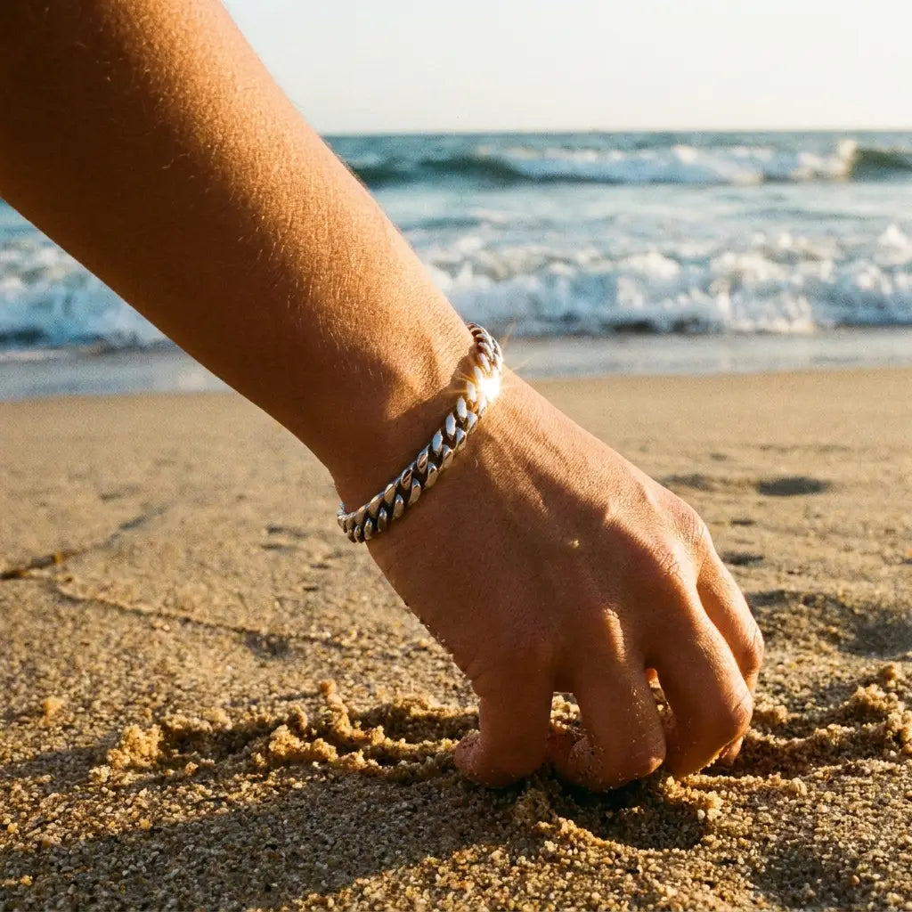 5mm Cuban Gold Wrist Chain silver lifestyle 1