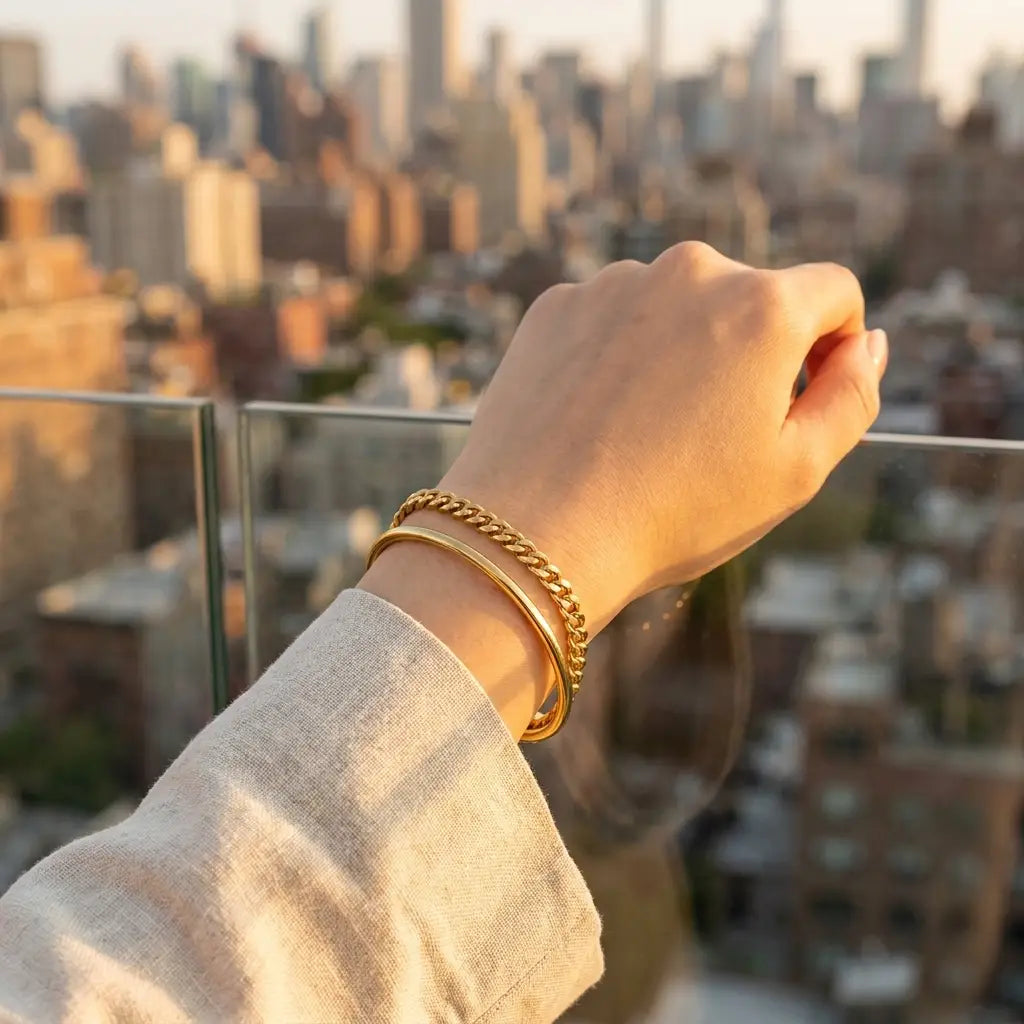 5mm Cuban Gold Wrist Chain gold lifestyle 3