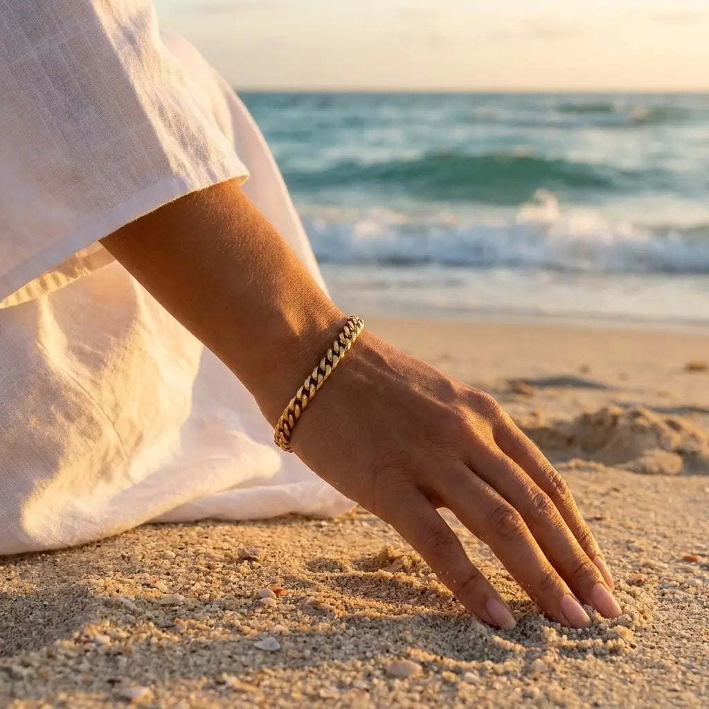 5mm Cuban Gold Wrist Chain gold lifestyle 1