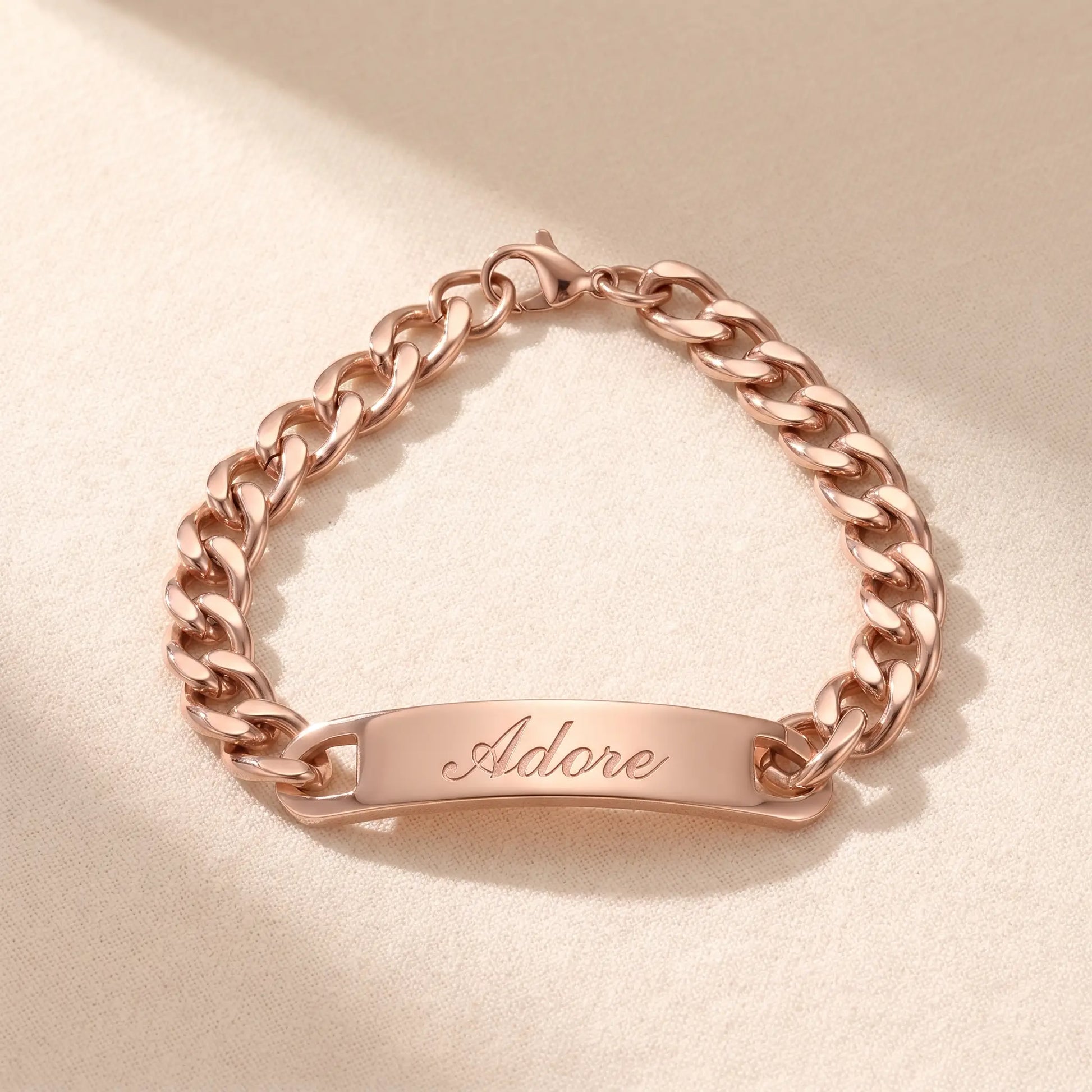 Cuban Bar Engraved Bracelet Rose Gold packshot Adore