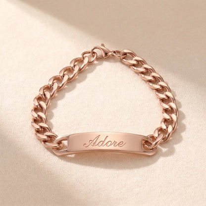 Cuban Bar Engraved Bracelet Rose Gold packshot Adore