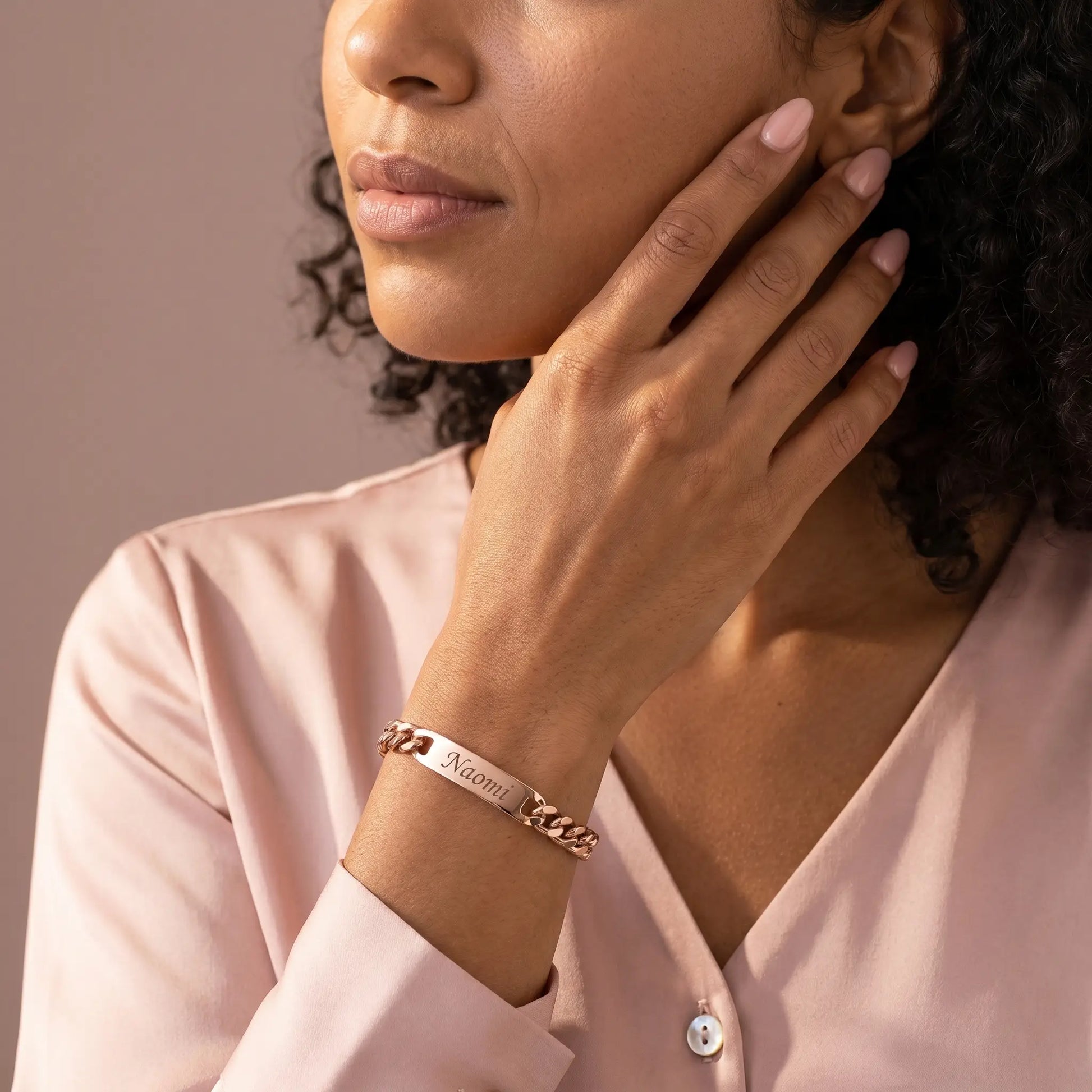 Cuban Bar Engraved Bracelet Rose Gold mature elegance Naomi
