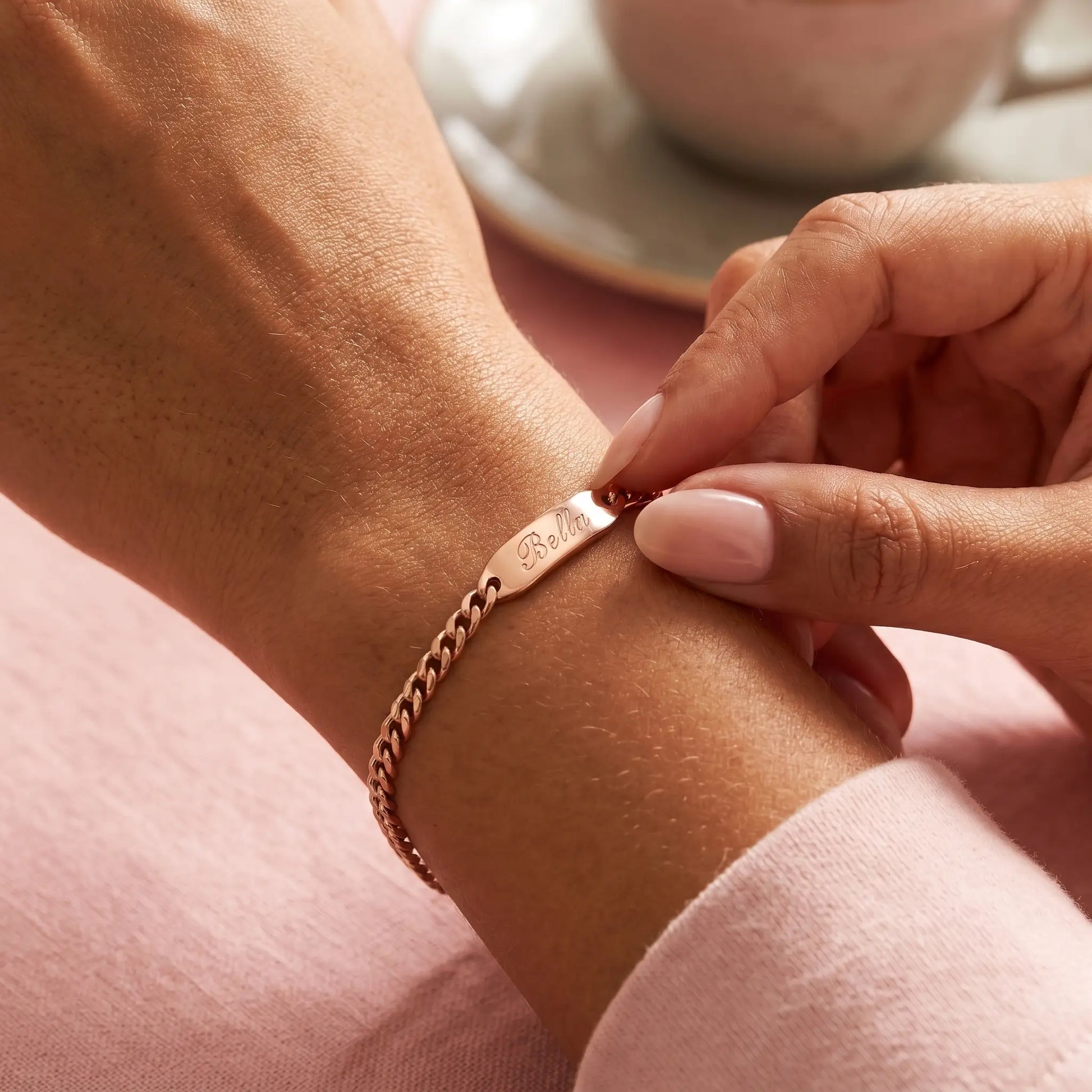 Cuban Bar Engraved Bracelet Rose Gold tactile bedroom Bella