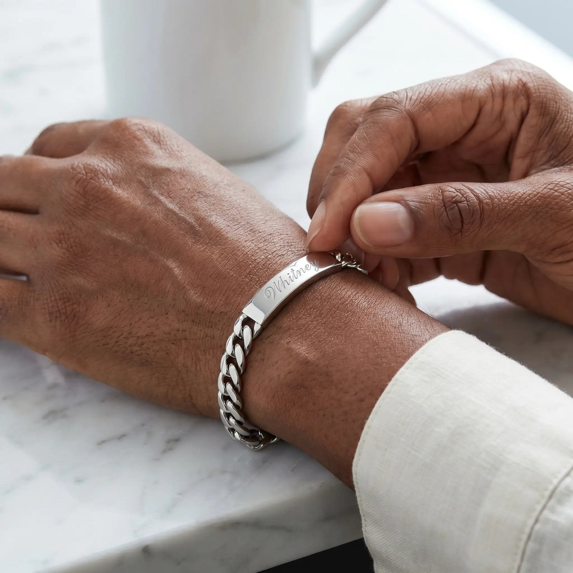 Cuban Bar Engraved Bracelet Silver tactile kitchen Whitney