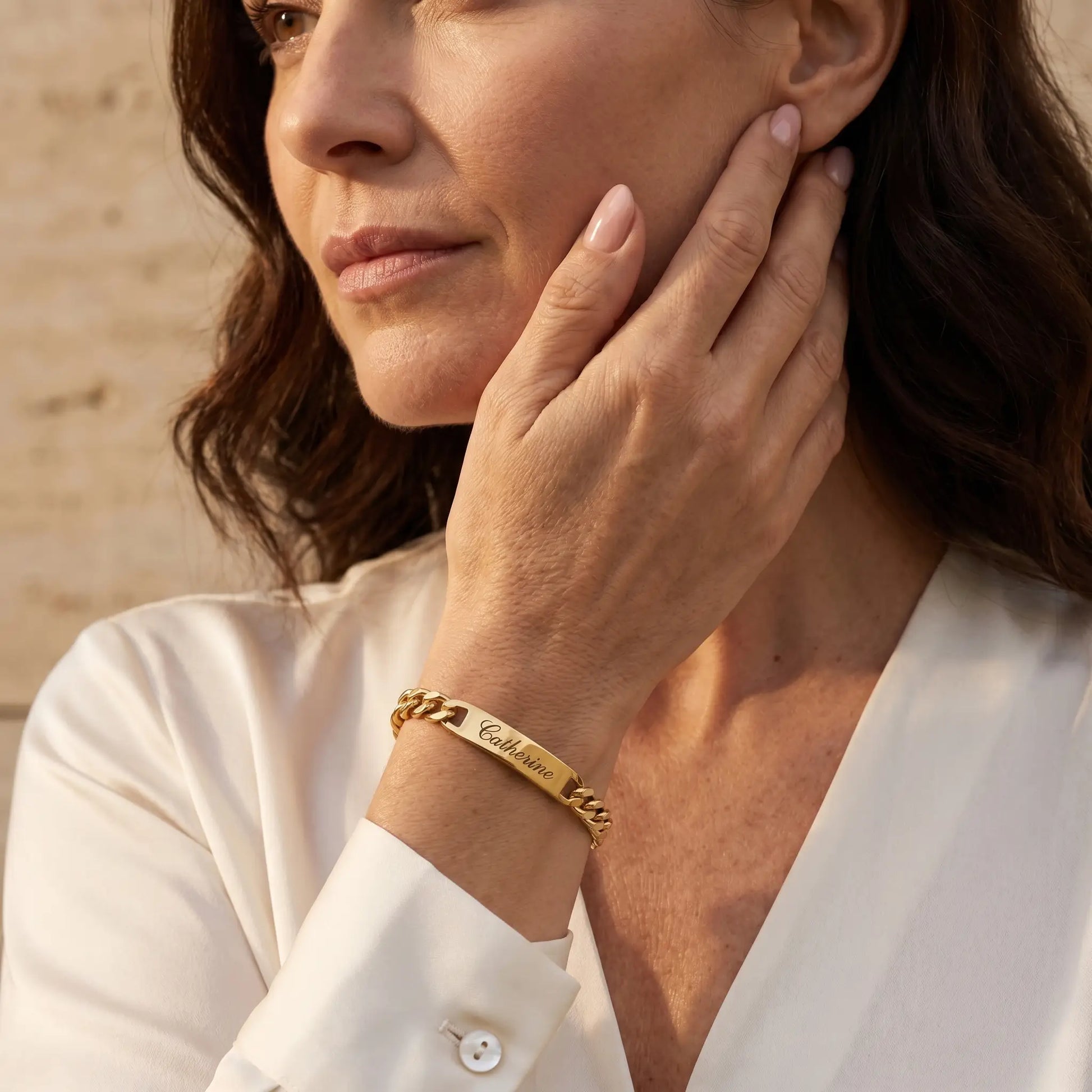 Cuban Bar Engraved Bracelet 18K Gold mature elegance Catherine