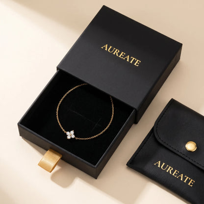 AUREATE gift box gold solitaire four leaf clover bracelet luxury packaging