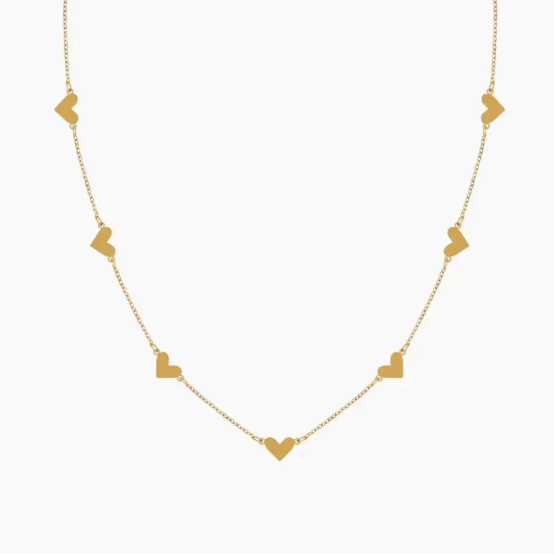 AUREATE Double Heart Necklace featuring interconnected heart motifs in a stylish gold design, symbolizing unity and connection.