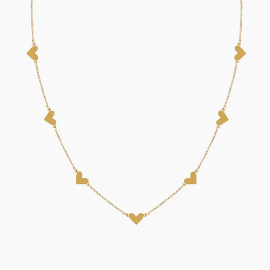 AUREATE Double Heart Necklace featuring interconnected heart motifs in a stylish gold design, symbolizing unity and connection.