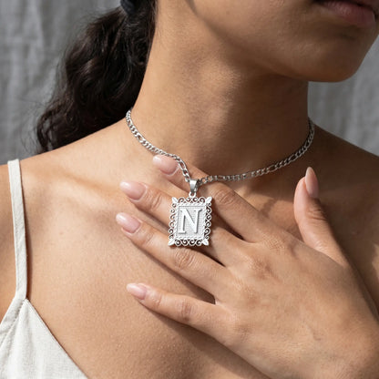 Raised Initial Figaro Pendant silver tender hand to pendant