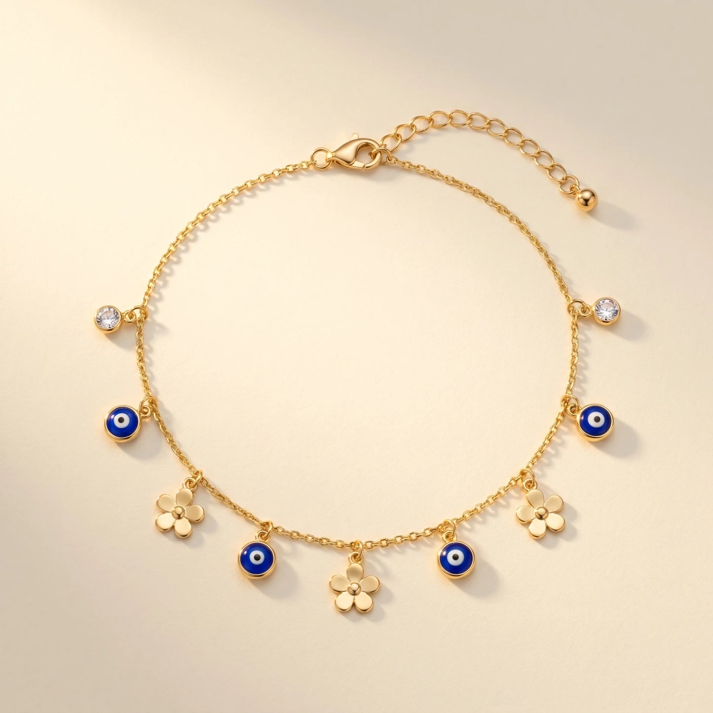 Evil Eye Flower Anklet packshot v2 - correct daisy + spacing
