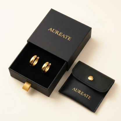 18K gold plated chunky dome hoop earrings, in its gift box | SKU: AUR-CHKDOM-G