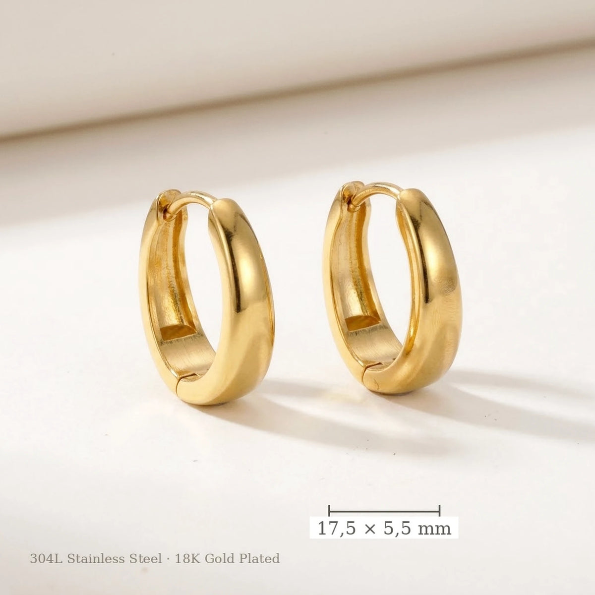 18K gold plated chunky dome hoop earrings, size guide with measurements | SKU: AUR-CHKDOM-G