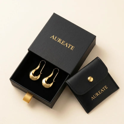 18K gold plated sculpted crescent drop earrings, in its gift box | SKU: AUR-SCPCRS-G