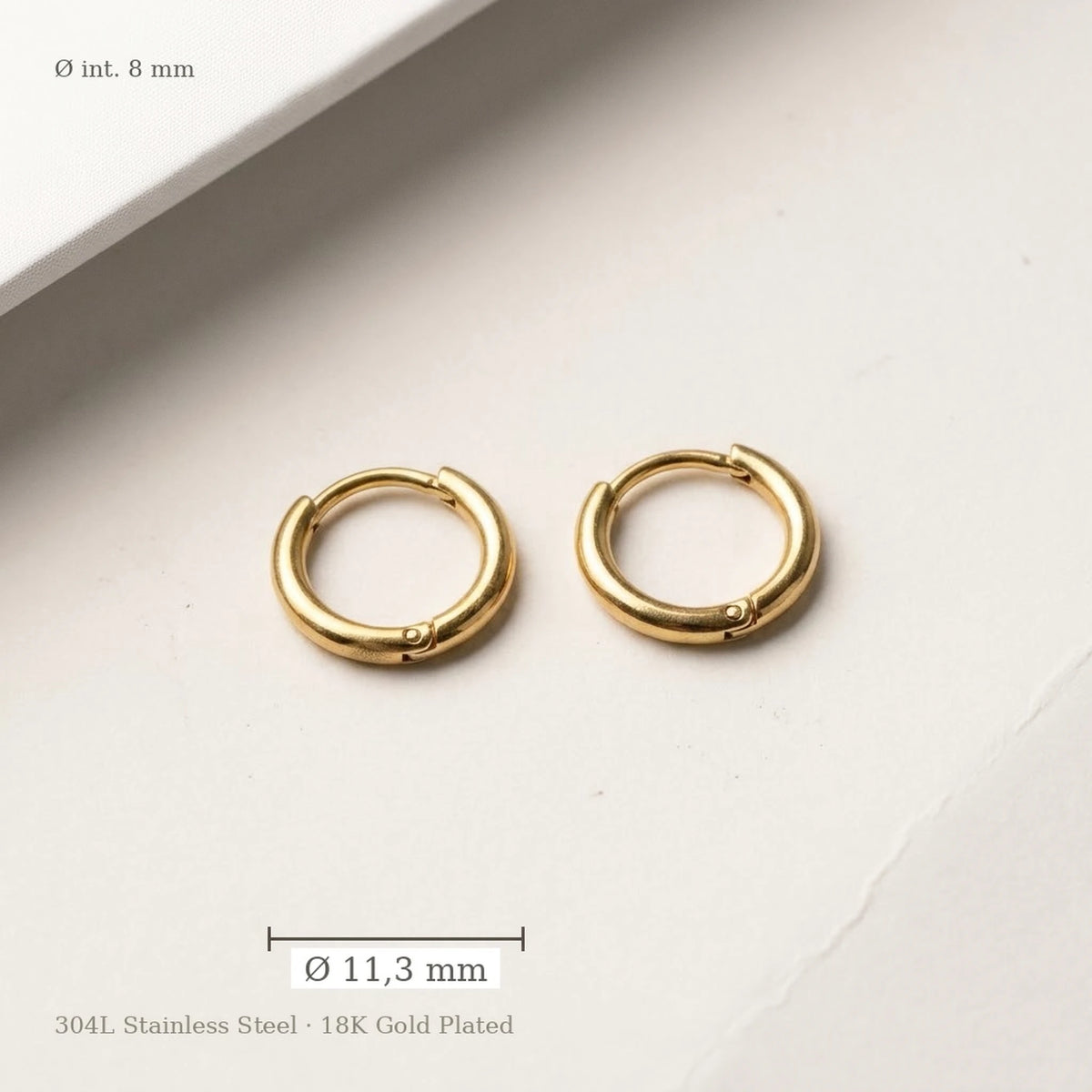 18K gold plated tiny huggie hoop earrings, size guide with measurements | SKU: AUR-TNYHUG-G